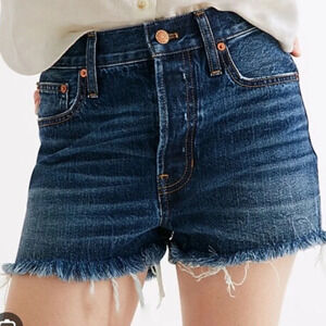 Madewell The Dadjean Shorts Frayed Hem Button Fly Glenmore Dark Wash Size 28